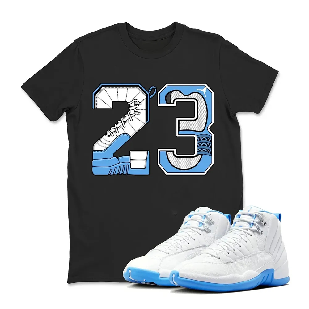 Number 23 Sneaker T Shirt Matching Jordan 12 Melo University blue Carolina blue