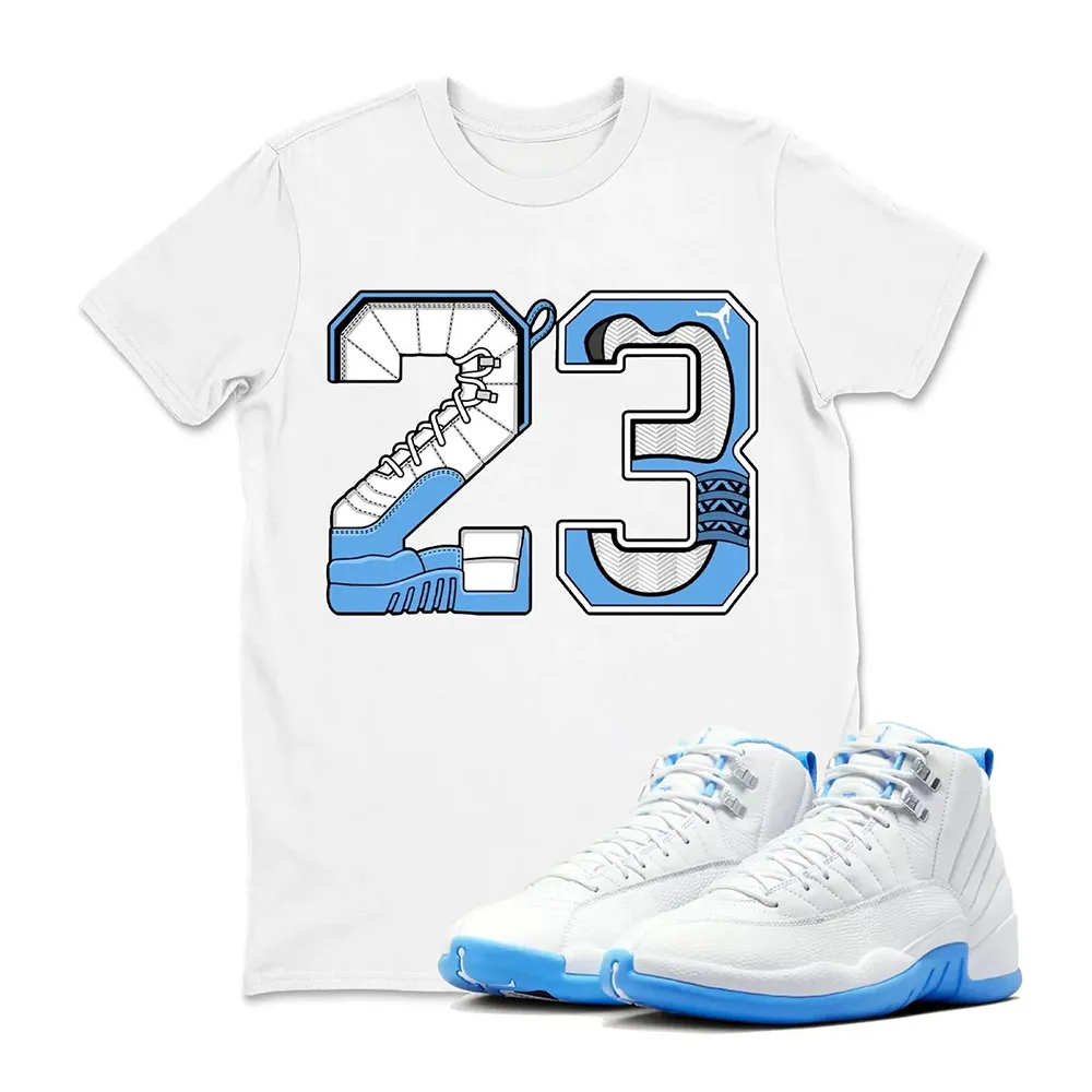 Number 23 Sneaker T Shirt Matching Jordan 12 Melo University blue Carolina blue