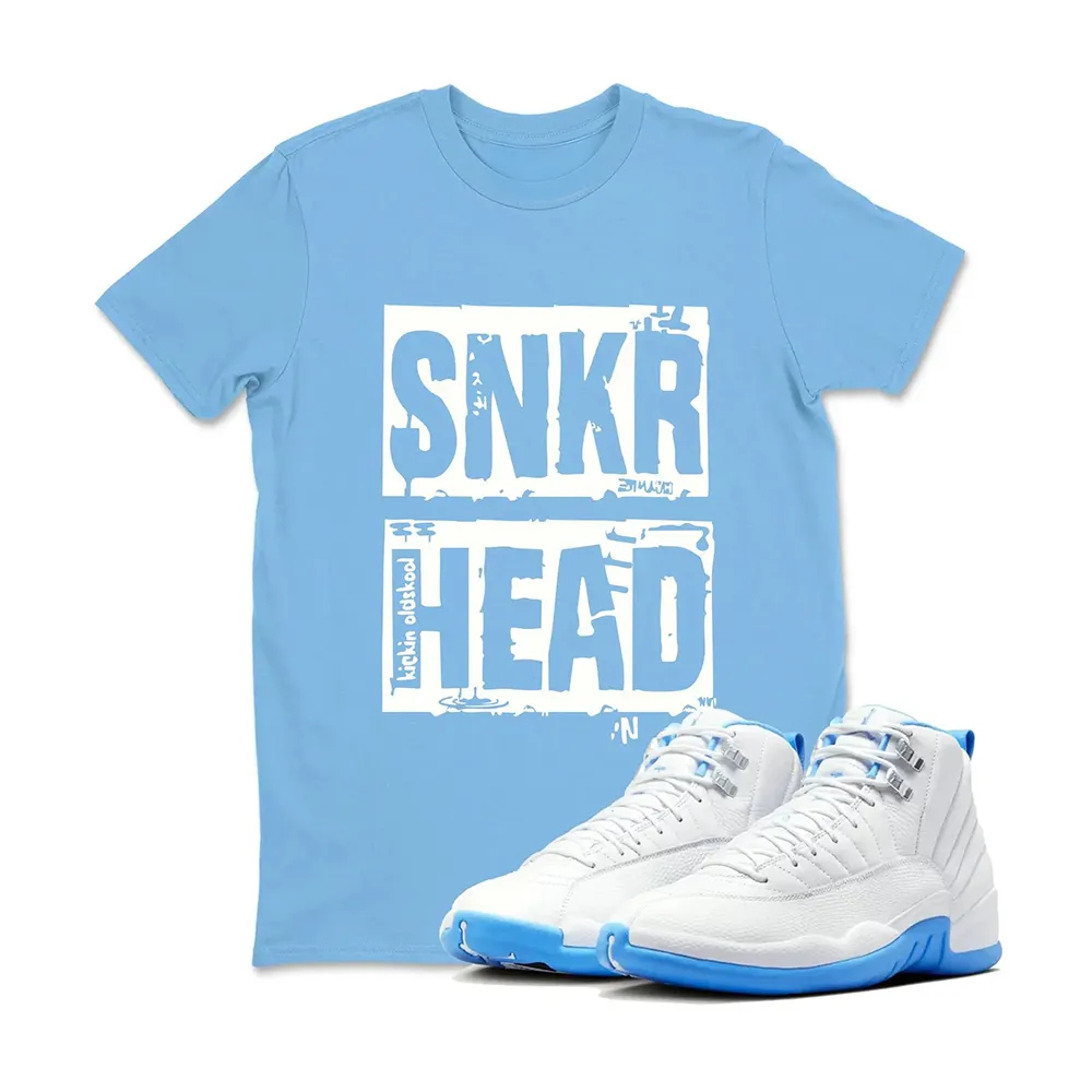 SNKR HEAD Sneaker T Shirt Matching Jordan 12 Melo University blue Carolina blue