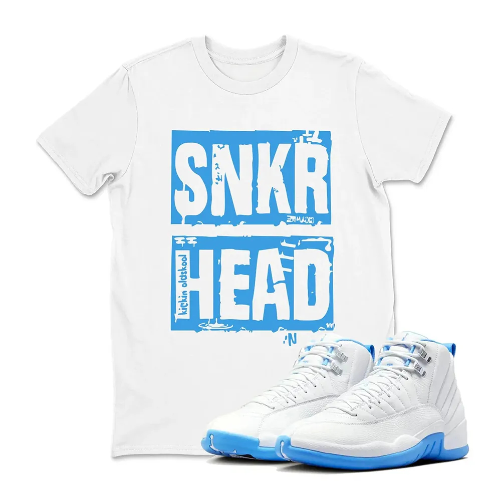 SNKR HEAD Sneaker T Shirt Matching Jordan 12 Melo University blue Carolina blue