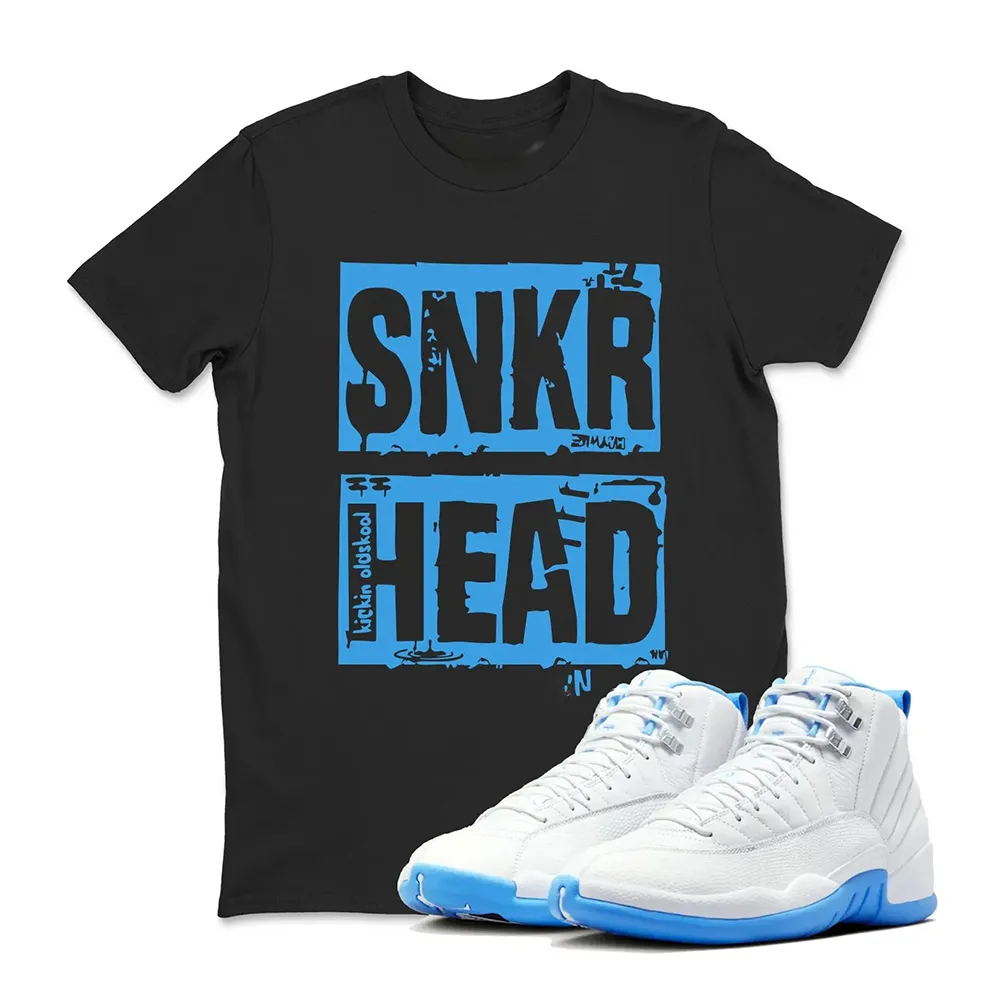 SNKR HEAD Sneaker T Shirt Matching Jordan 12 Melo University blue Carolina blue