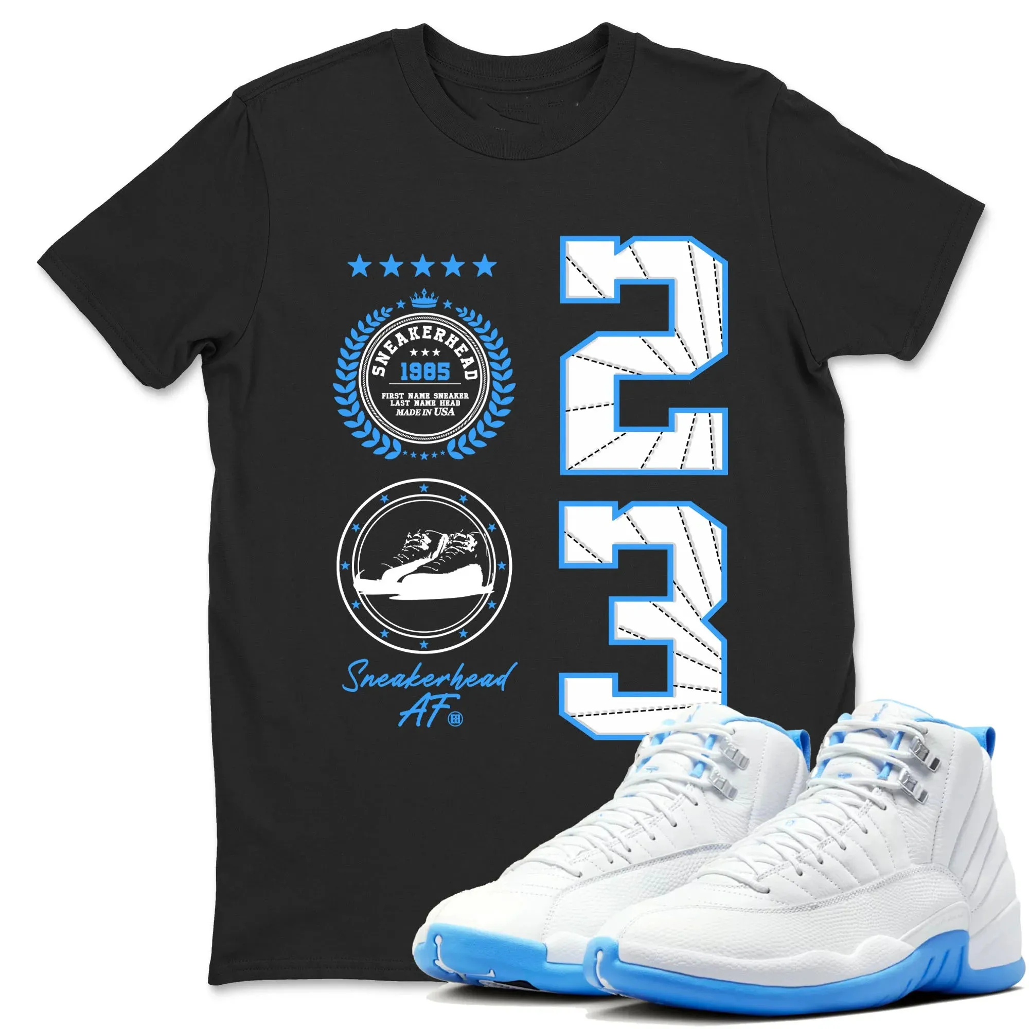 Sneakerhead Sneaker T Shirt Matching Jordan 12 Melo University blue Carolina blue