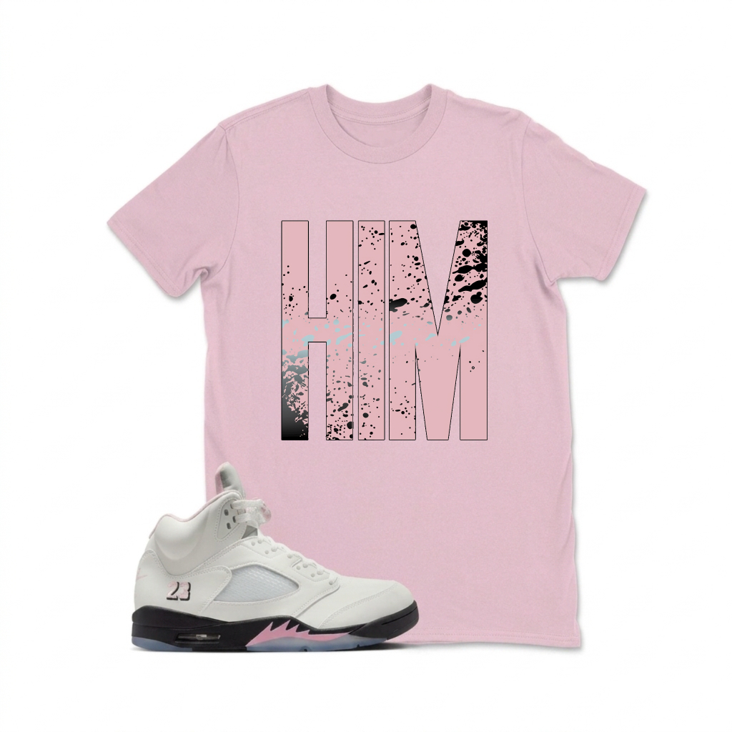 Hm Pattern With Splatter Effect Sneaker T Shirt Matching  Air Jordan 5 Retro OG AJ5 Medium Soft Pink