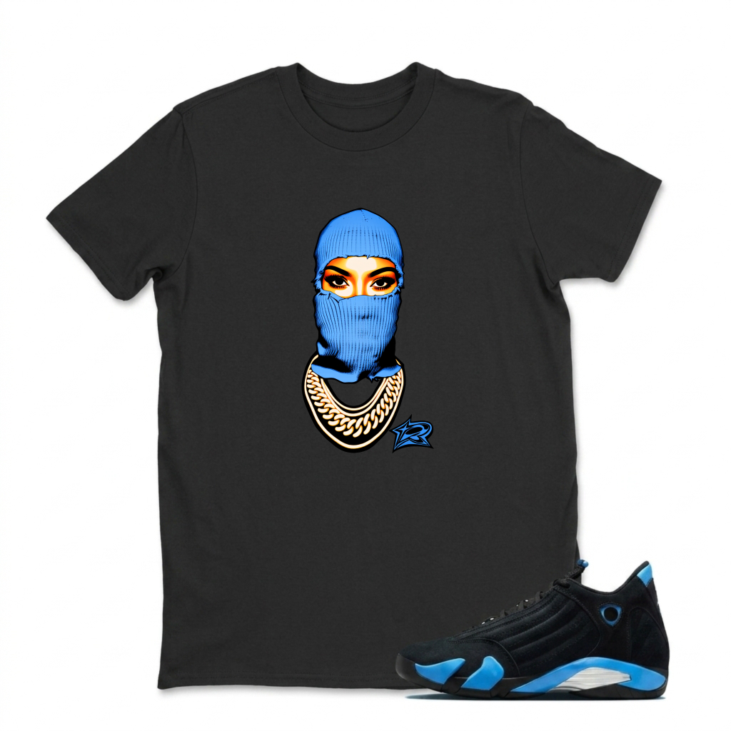 Blue Balaclava Face Chain Logo Sneaker T Shirt Matching Jordan 14 University Blue