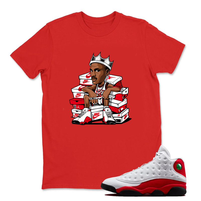 King On Shoe Boxes Sneaker T Shirt Matching Jordan 13 OG Chicago Red/White