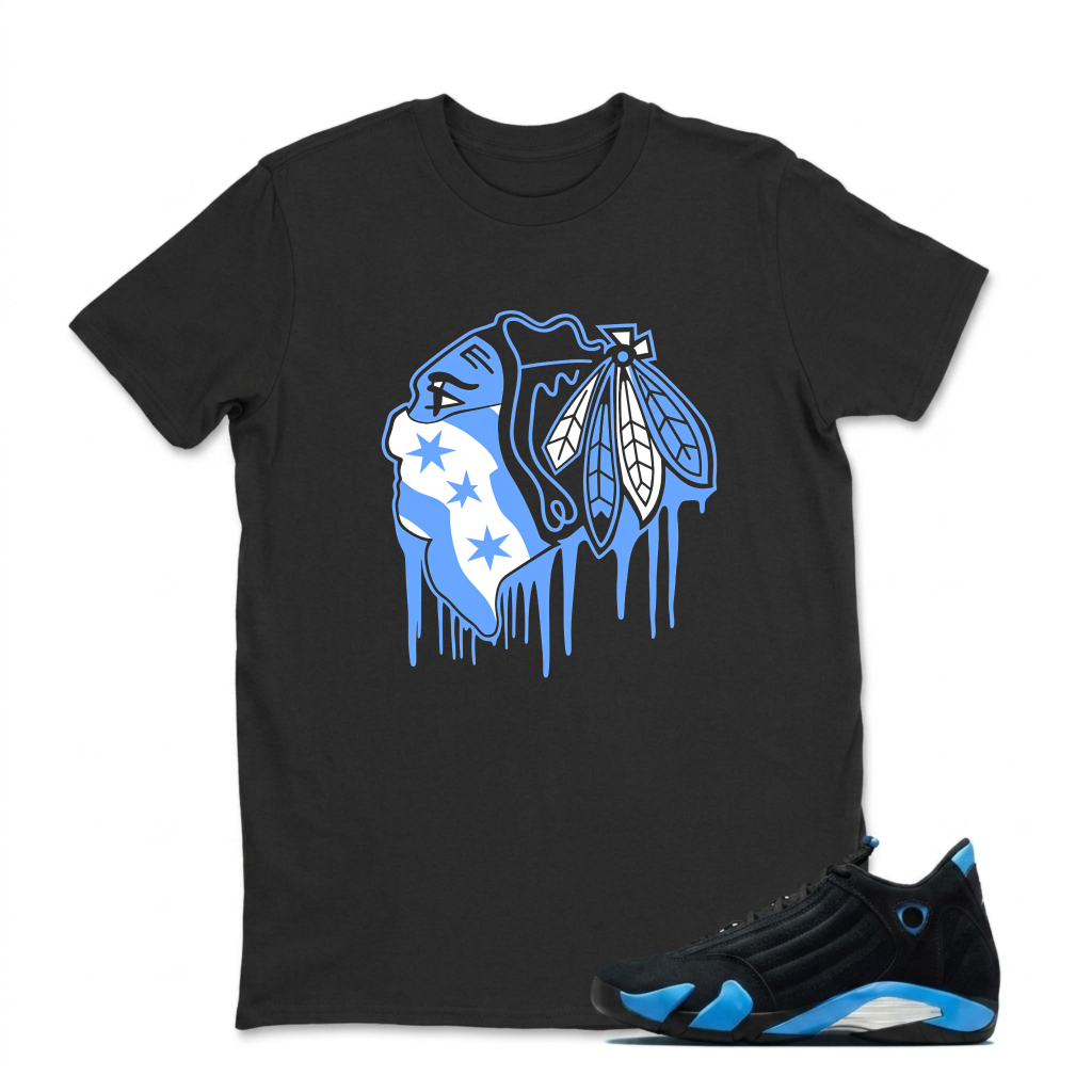 Blue Drip Flag With Feathers Sneaker T Shirt Matching Jordan 14 University Blue