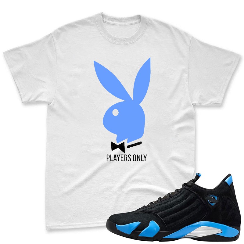 Blue Bunny With Bow Tie Players Only Shirt To Match Jordan 14 Black And University Blue - Sneaker Match Shirt