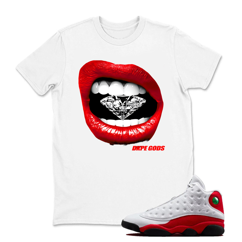 Red Lips Diamond Teeth Design Sneaker T Shirt Matching Jordan 13 OG Chicago Red/White