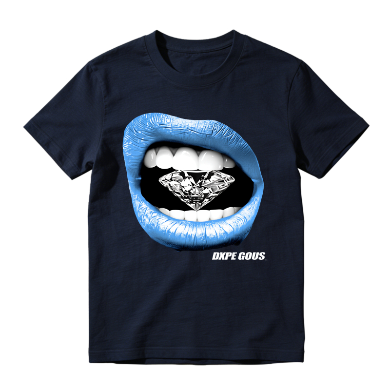 Blue Lips Diamond Teeth Logo Sneaker T Shirt Matching Jordan 14 University Blue