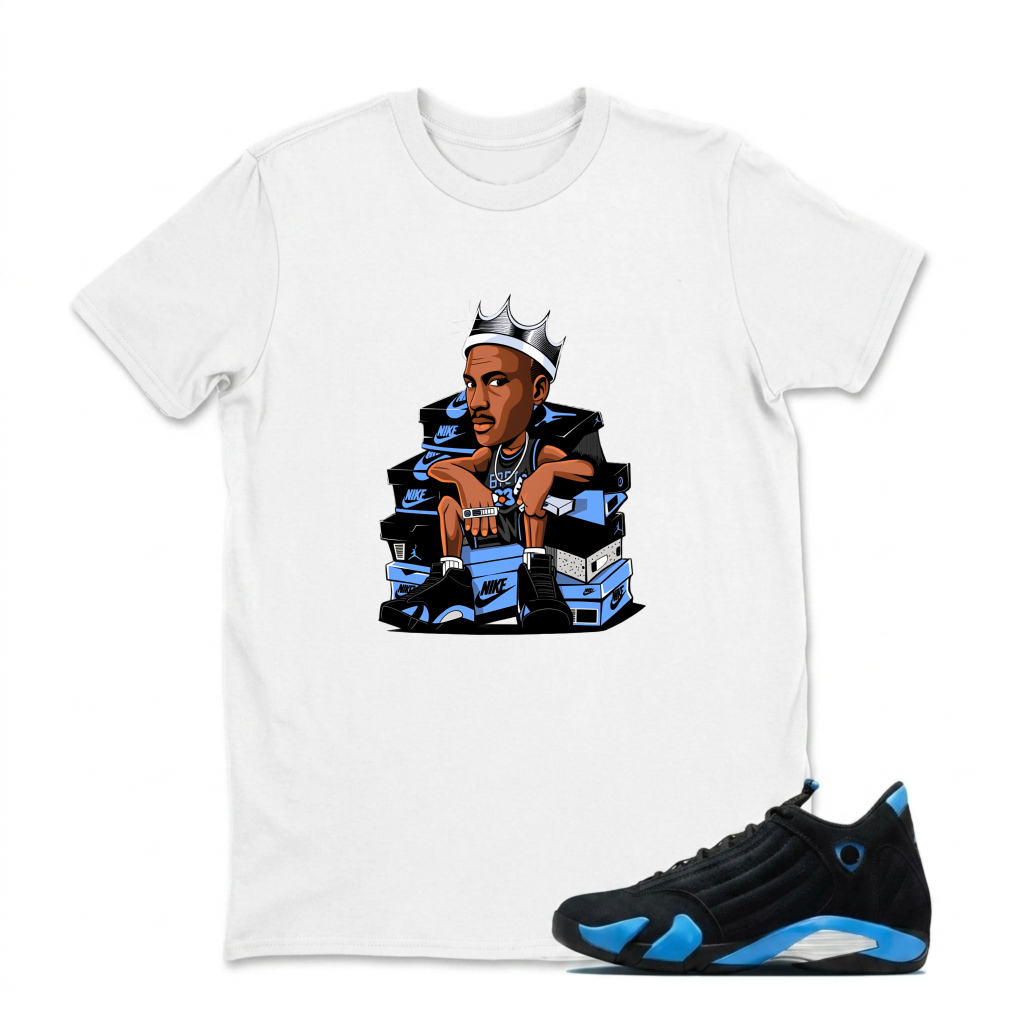 King On Sneakers Stack Sneaker T Shirt Matching Jordan 14 University Blue