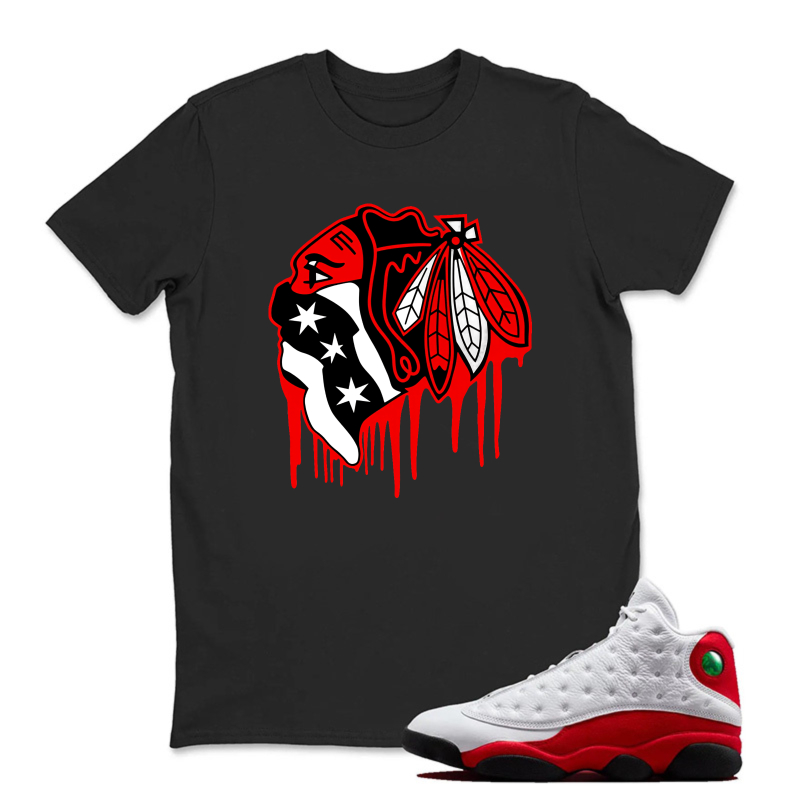 Chicago Blackhawks Logo Design Sneaker T Shirt Matching Jordan 13 OG Chicago Red/White