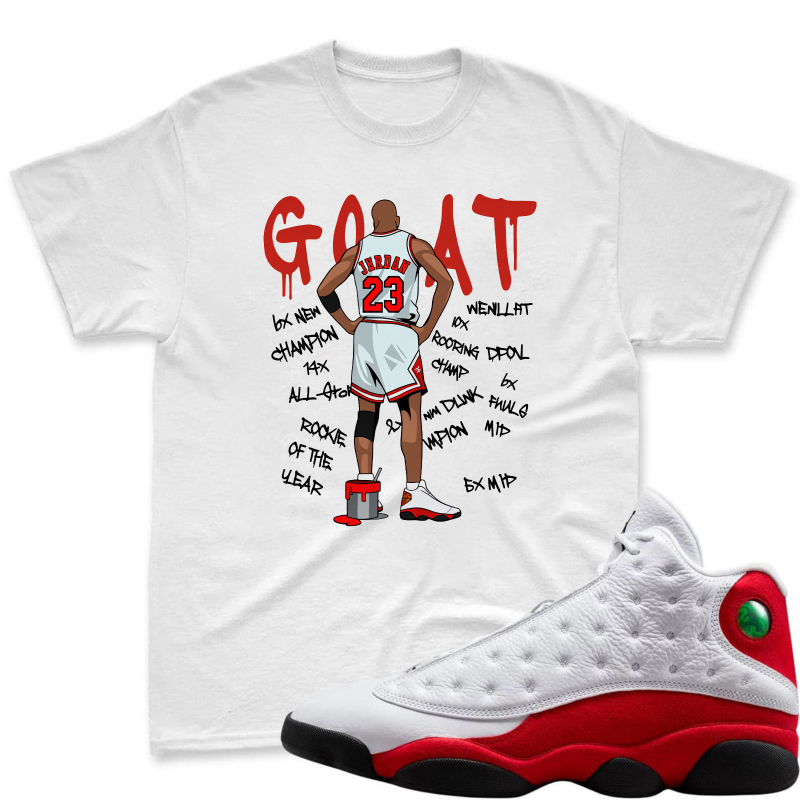 G O A T Michael Jordan 23 Chicago Bulls Champion All Star Rookie Of The Year Shirt To Match Air Jordan 13 Chicago Sneaker Match Shirt