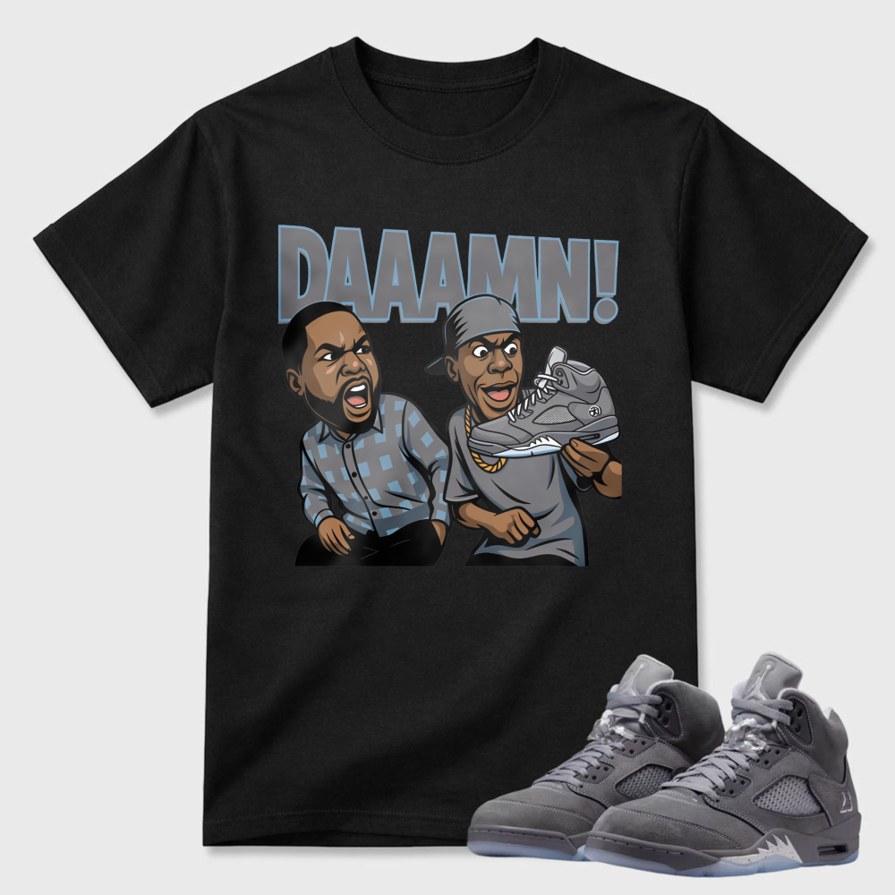 Daaamn Cartoon Characters Shoes Sneaker T Shirt Matching Air Jordan 5 Wolf Grey