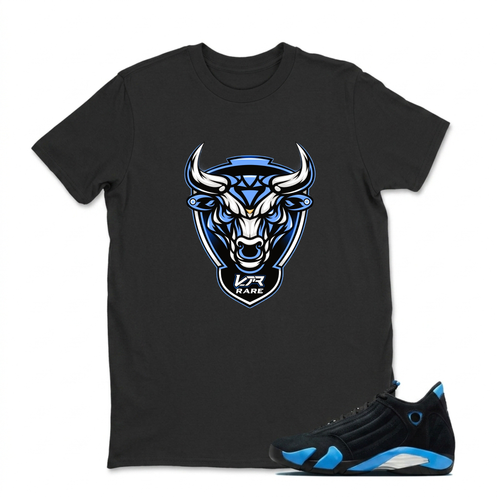 Blue Bull Head Logo Design Sneaker T Shirt Matching Jordan 14 University Blue