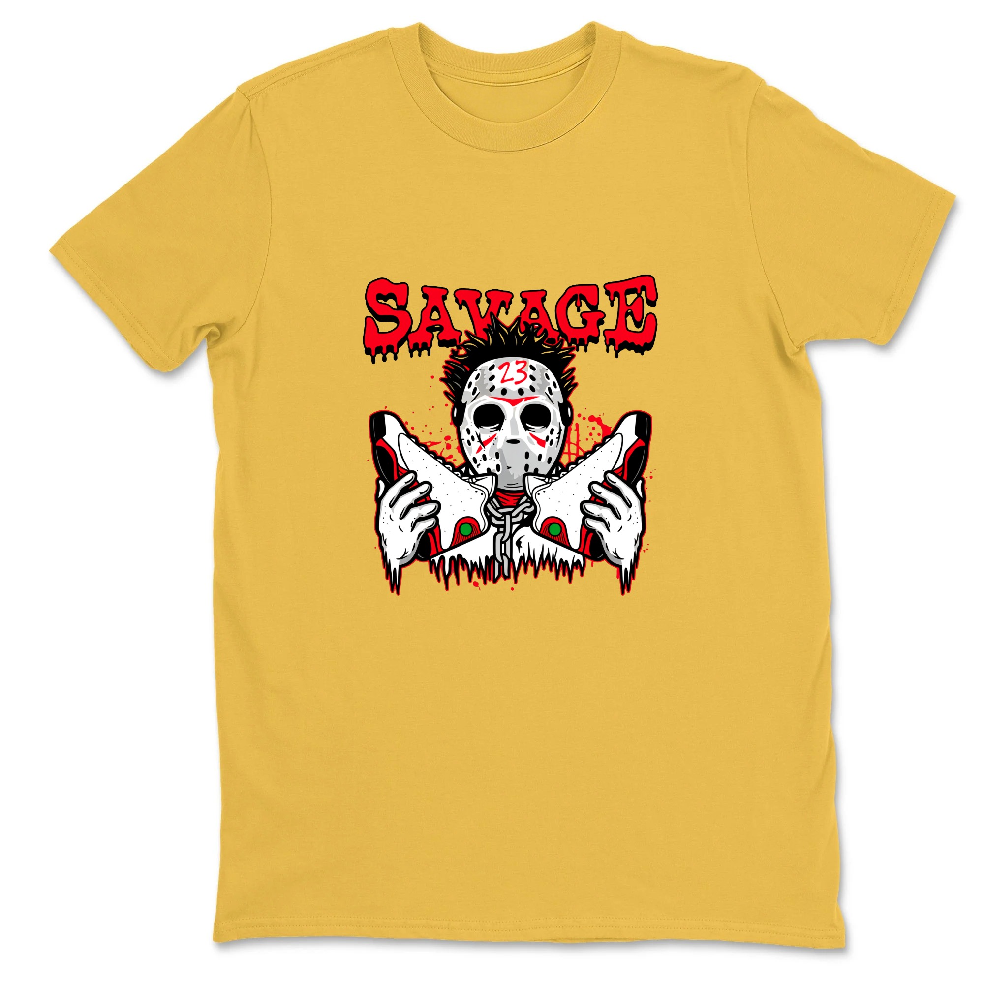 Savage Masked Figure Holding Knives Sneaker T Shirt Matching Jordan 13 OG Chicago Red/White