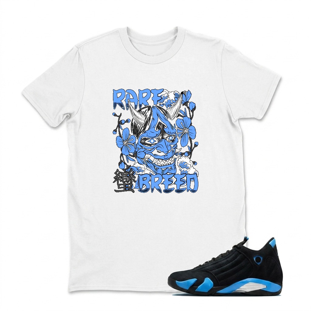 Blue Demon With Flowers And Text Sneaker T Shirt Matching Jordan 14 University Blue