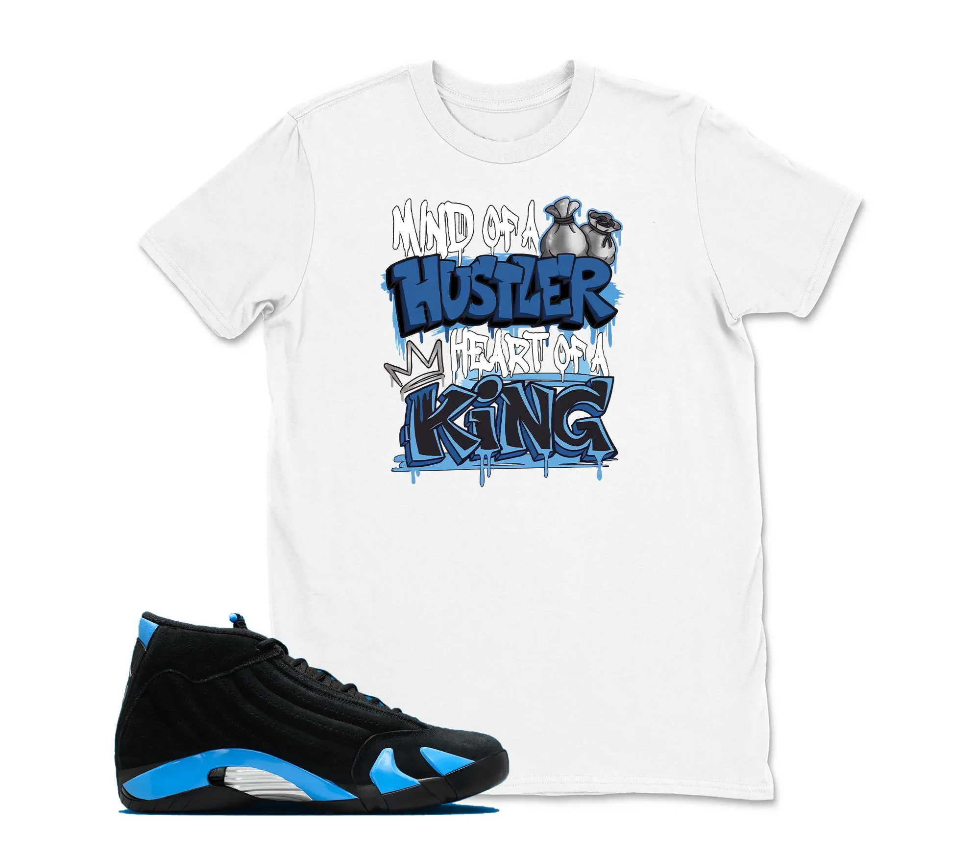 King Sneaker Tees - Jordan 14 University Blue Matching Sneaker Tee Shirt Black