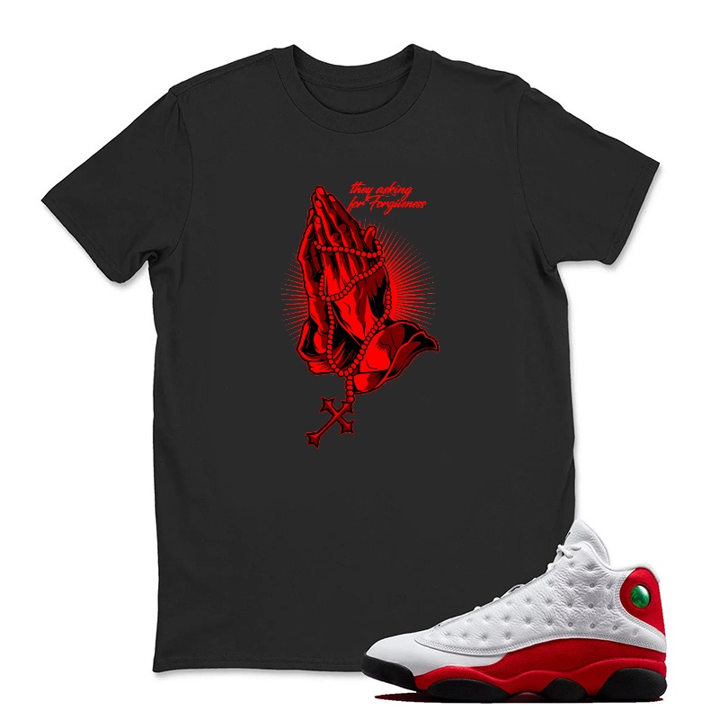 Red Praying Hands With Cross Sneaker T Shirt Matching Jordan 13 OG Chicago Red/White