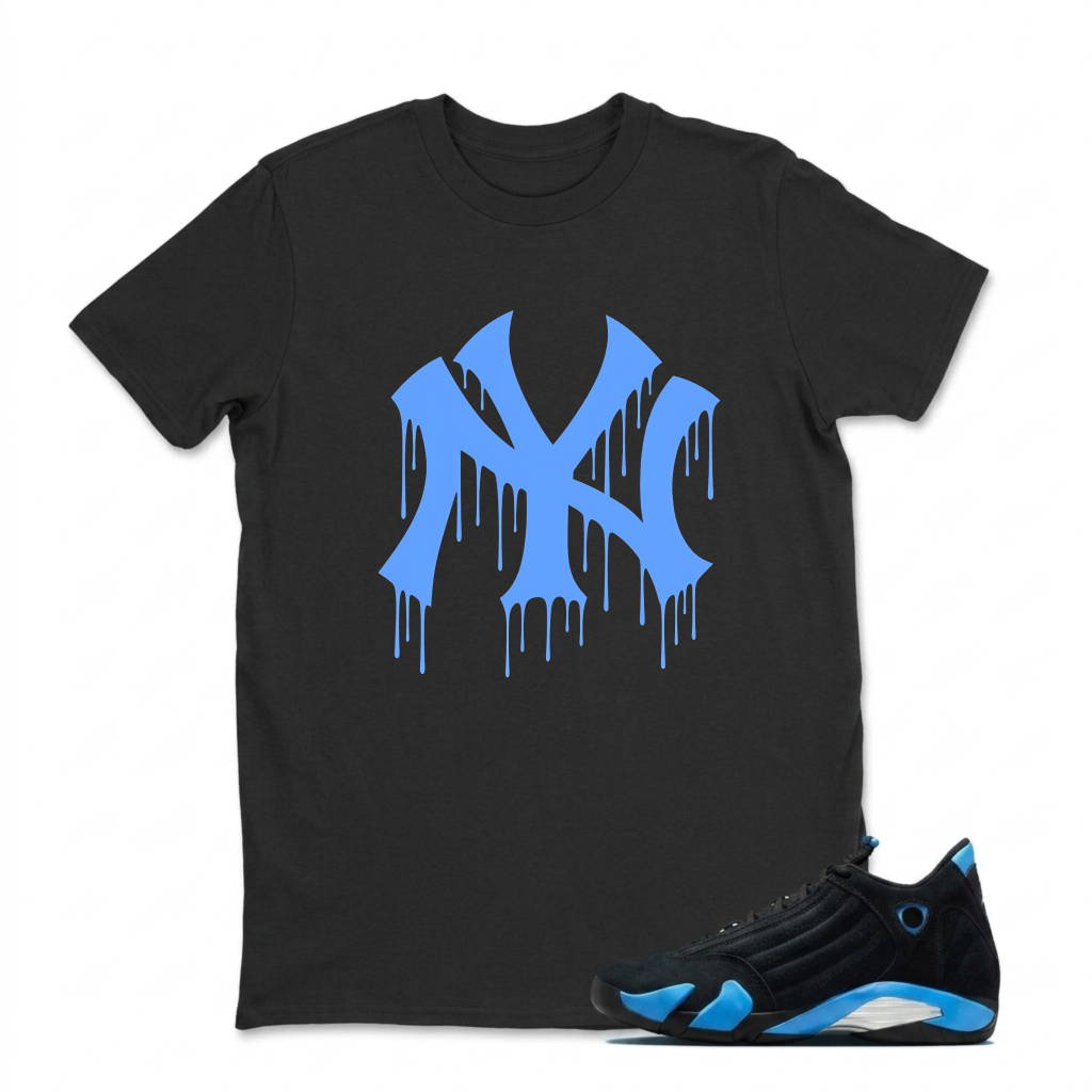 New York Yankees Drip Logo Sneaker T Shirt Matching Jordan 14 University Blue
