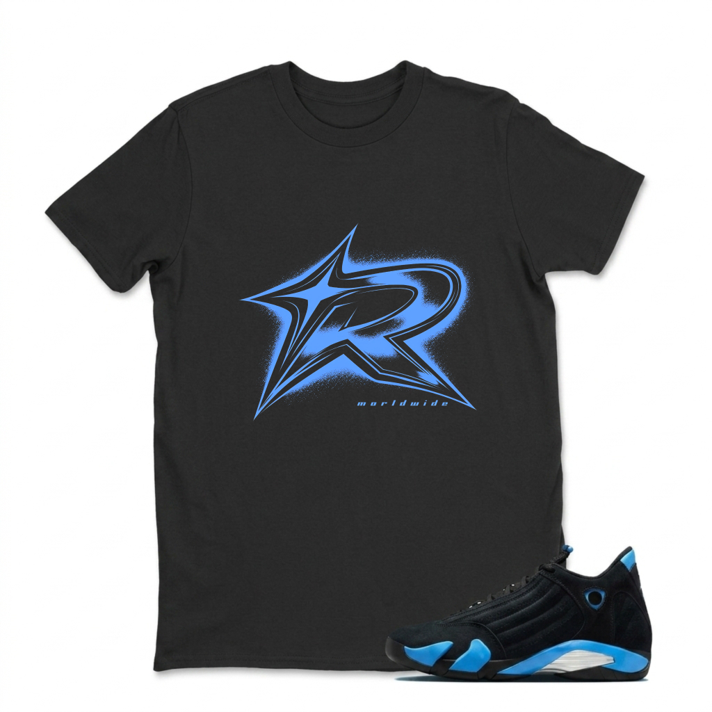 Blue Star R Logo Design Sneaker T Shirt Matching Jordan 14 University Blue