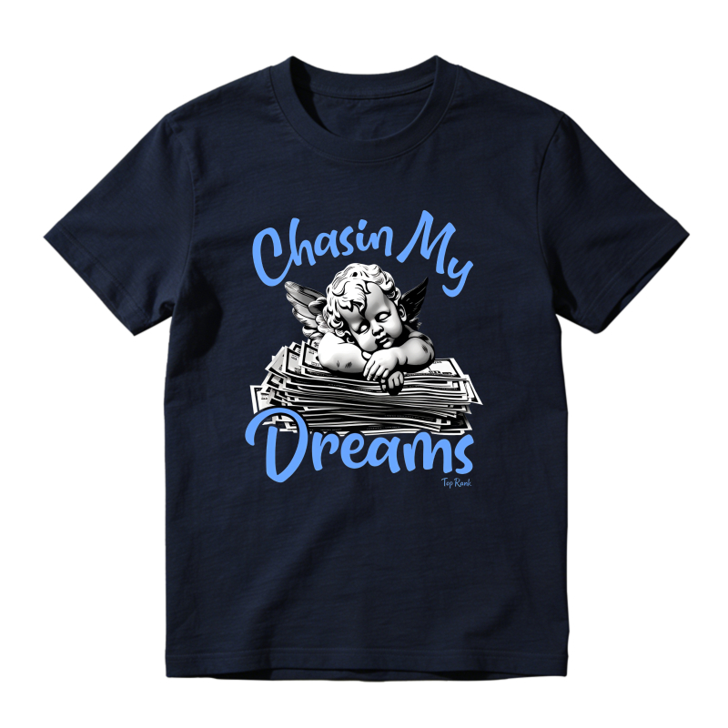 Chasin My Dreams Angel With Money Stack Shirt To Match Jordan 14 Black And University Blue Sneaker Match Shirt