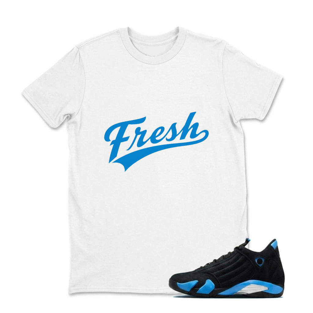 Fresh Blue Script Design T Shirt Sneaker T Shirt Matching Jordan 14 University Blue