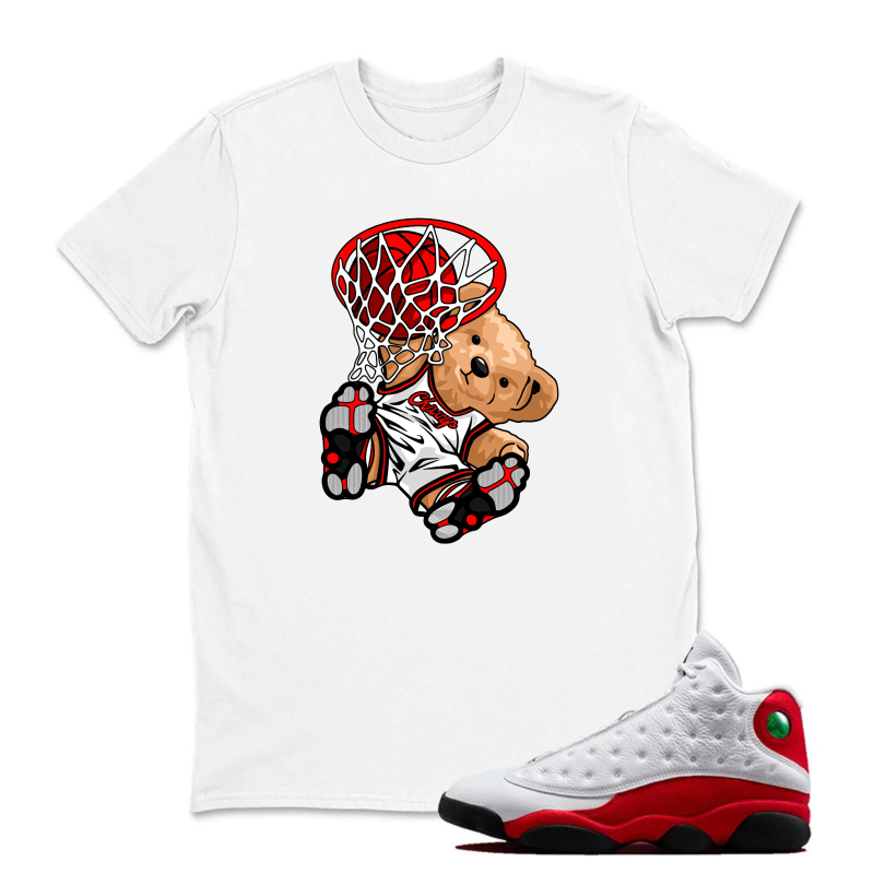Teddy Bear Basketball Dunking Net Sneaker T Shirt Matching Jordan 13 OG Chicago Red/White