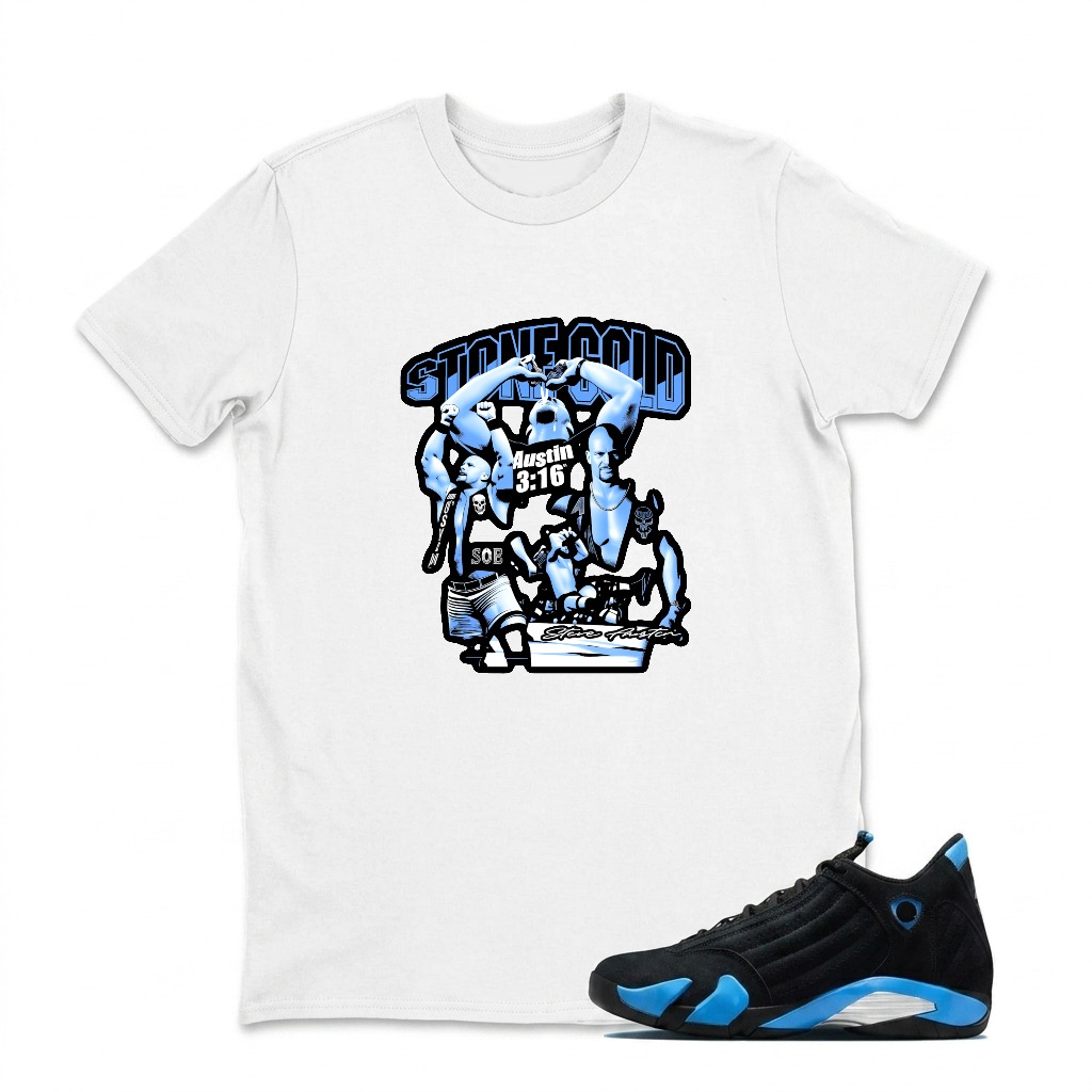 Stone Cold Wrestling Action Scene Sneaker T Shirt Matching Jordan 14 University Blue