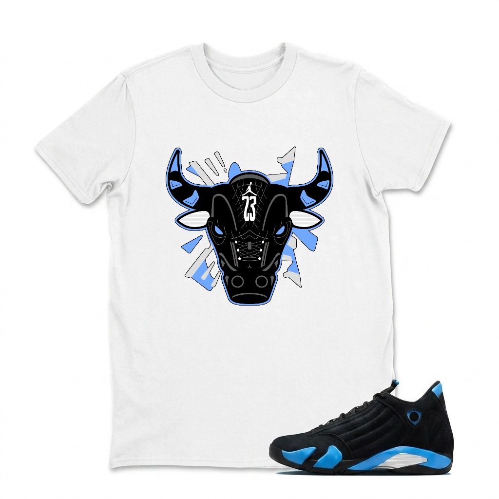 Bull Head With Blue Accents Sneaker T Shirt Matching Jordan 14 University Blue