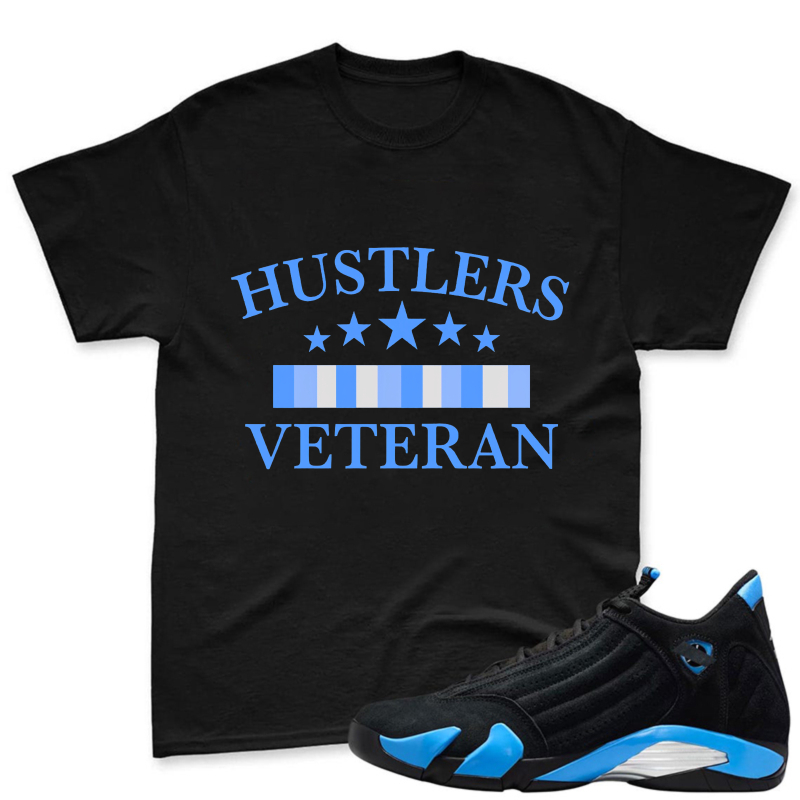 Hustlers Veteran With Stars And Stripes Design Shirt To Match Jordan 14 Black And University Blue Sneaker Match Shirt