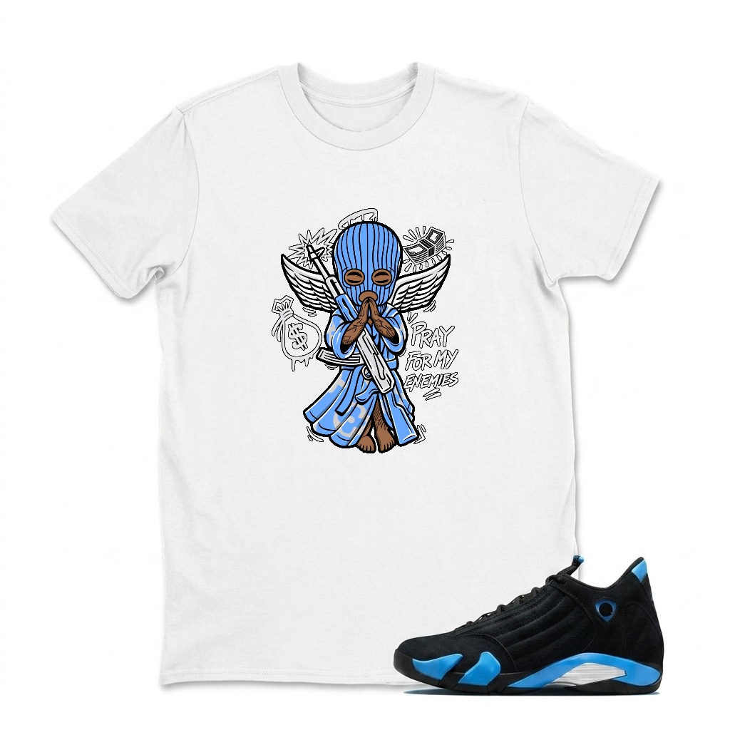 Blue Angel With Wings And Gun Sneaker T Shirt Matching Jordan 14 University Blue