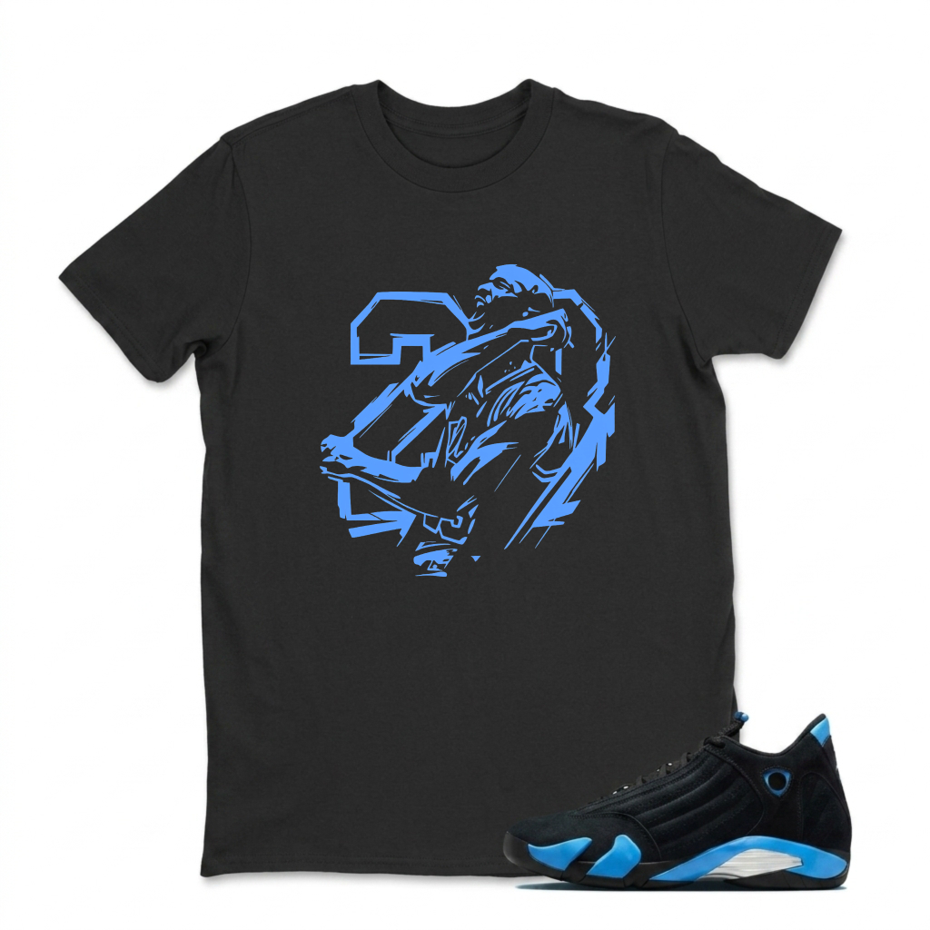 Blue Number Two Player Silhouette Sneaker T Shirt Matching Jordan 14 University Blue