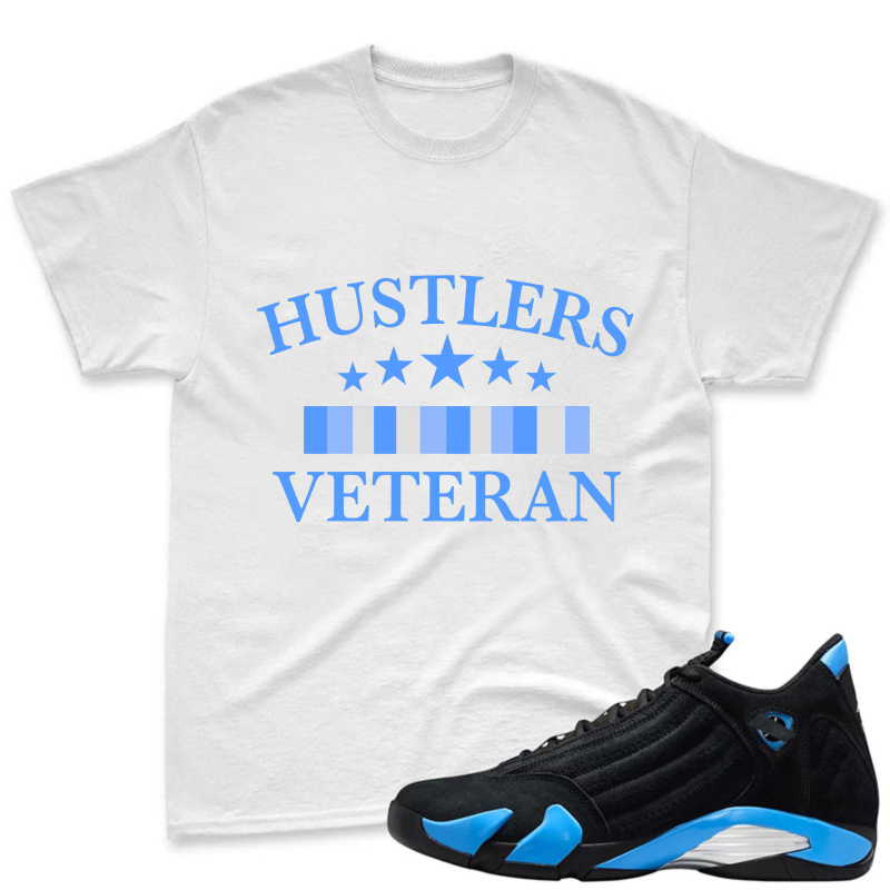Hustlers Veteran With Stars And Stripes Design Shirt To Match Jordan 14 Black And University Blue Sneaker Match Shirt