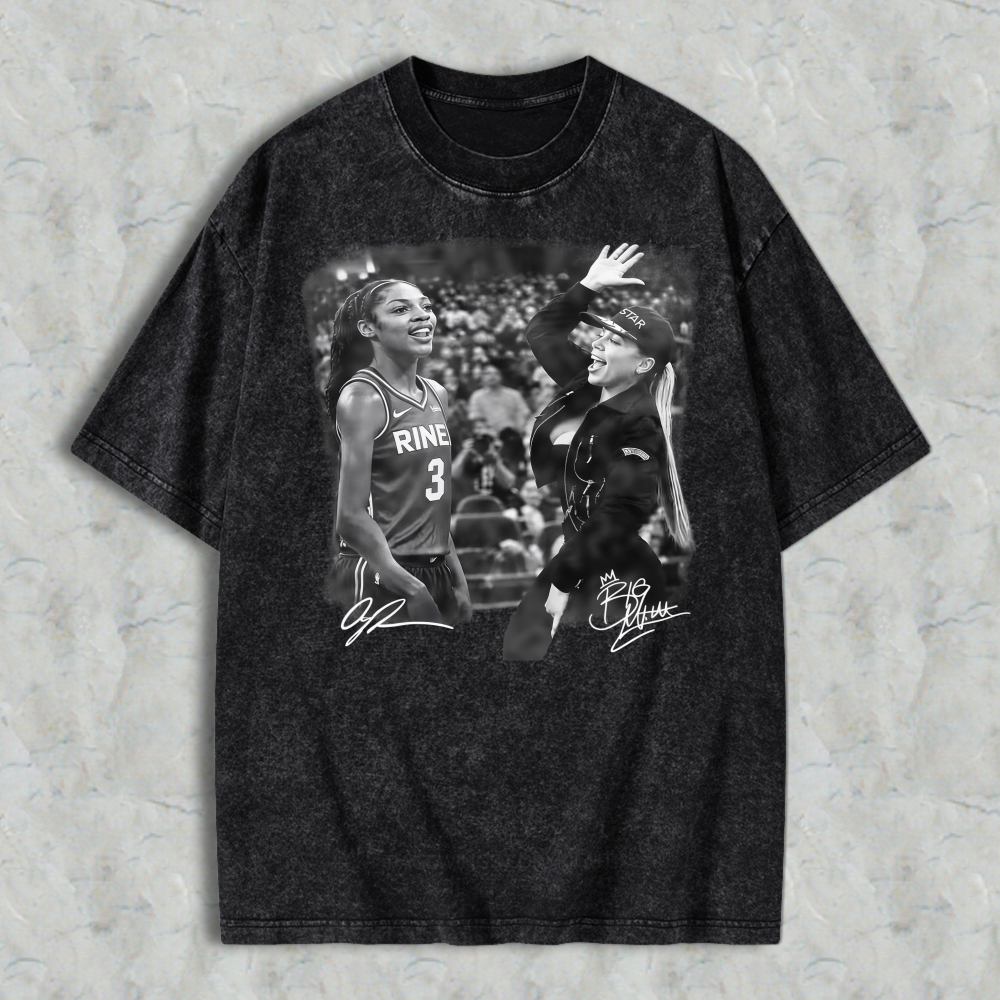 Vintage Washed Women Basketball Scene Graphic T-Shirt