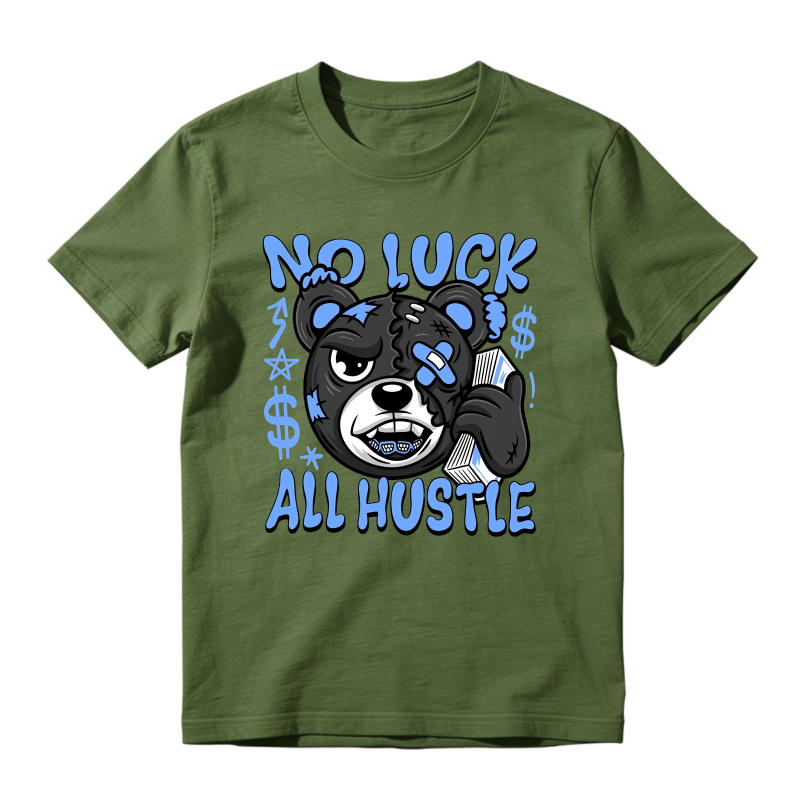 No Luck All Hustle Bear Sneaker T Shirt Matching Jordan 14 University Blue