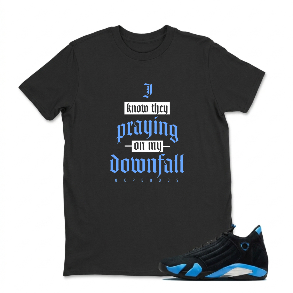 I Know They Praying On My Downfall Sneaker T Shirt Matching Jordan 14 University Blue