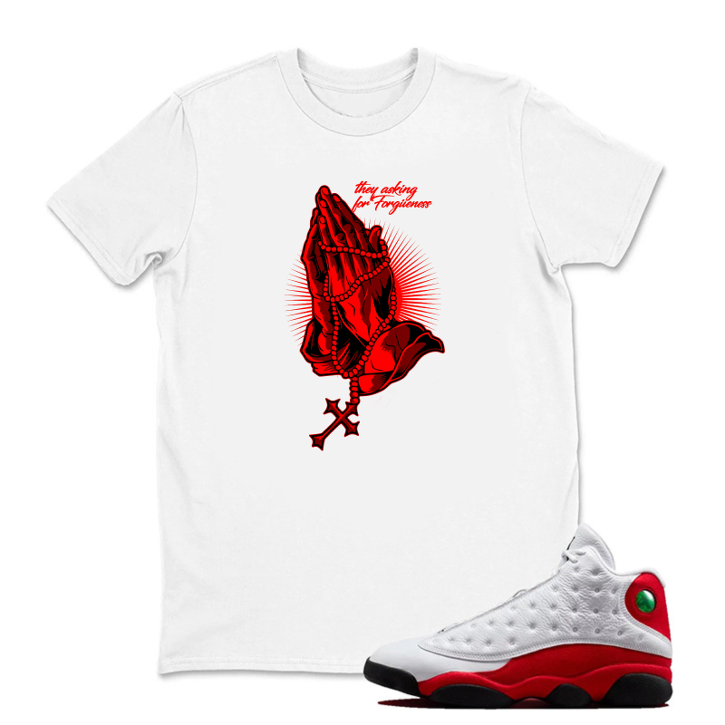 Red Praying Hands With Cross Sneaker T Shirt Matching Jordan 13 OG Chicago Red/White