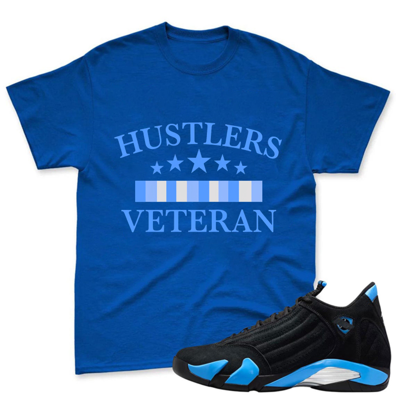Hustlers Veteran With Stars And Stripes Design Shirt To Match Jordan 14 Black And University Blue Sneaker Match Shirt