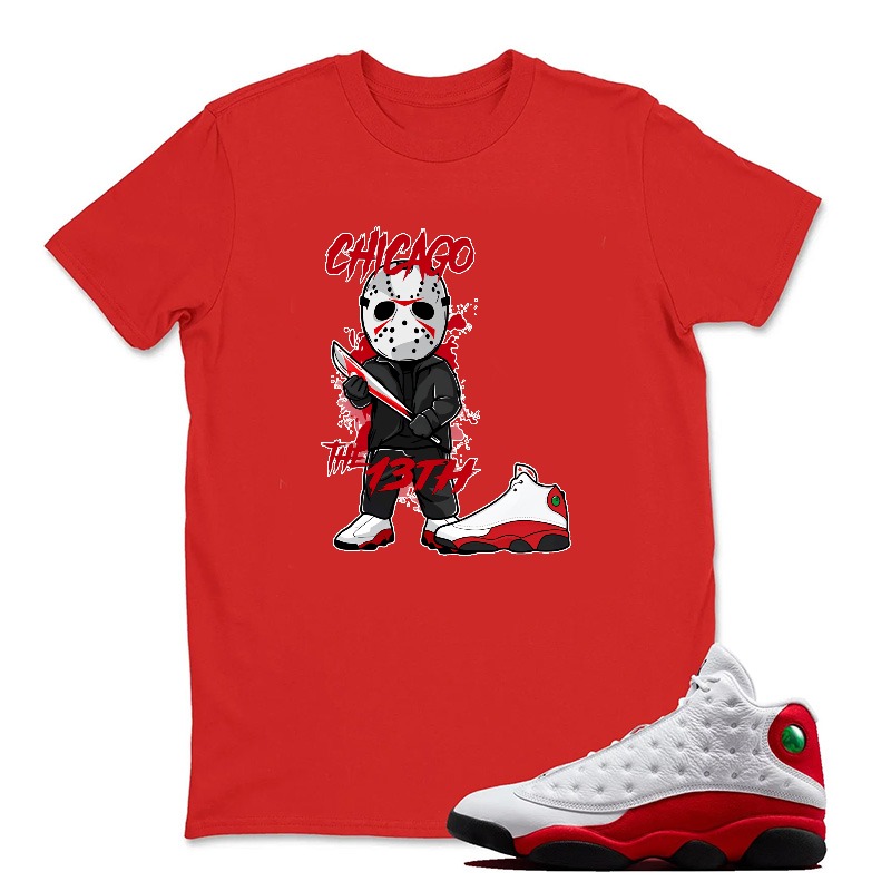 Chicago The 13th Jason Sneaker T Shirt Matching Jordan 13 OG Chicago Red/White