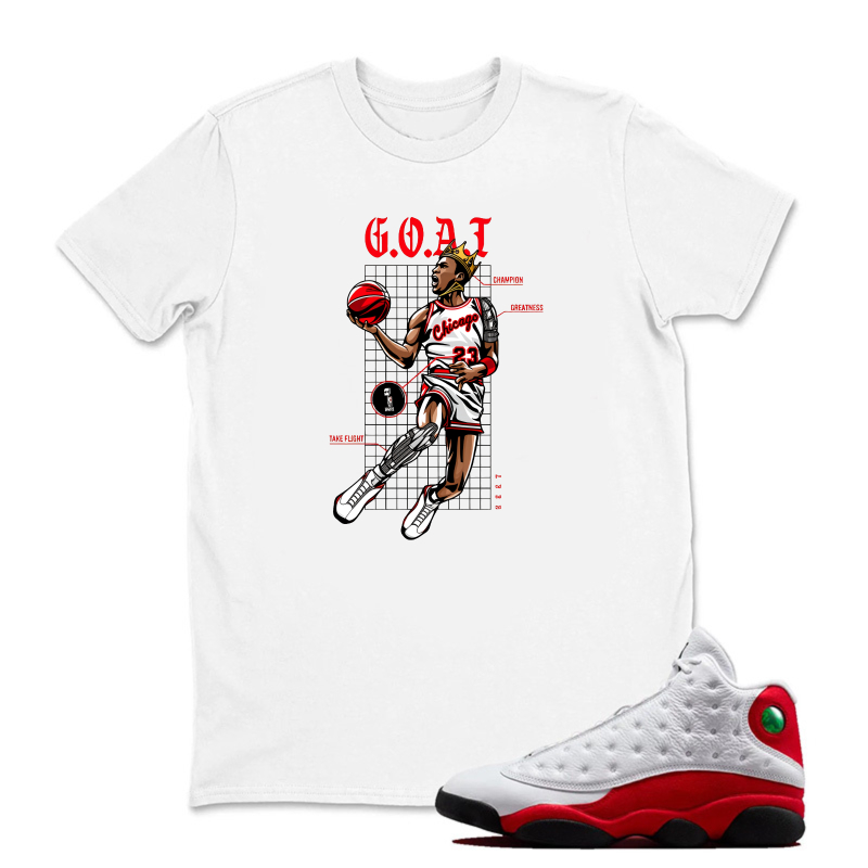 Basketball Player In Action Pose Sneaker T Shirt Matching Jordan 13 OG Chicago Red/White