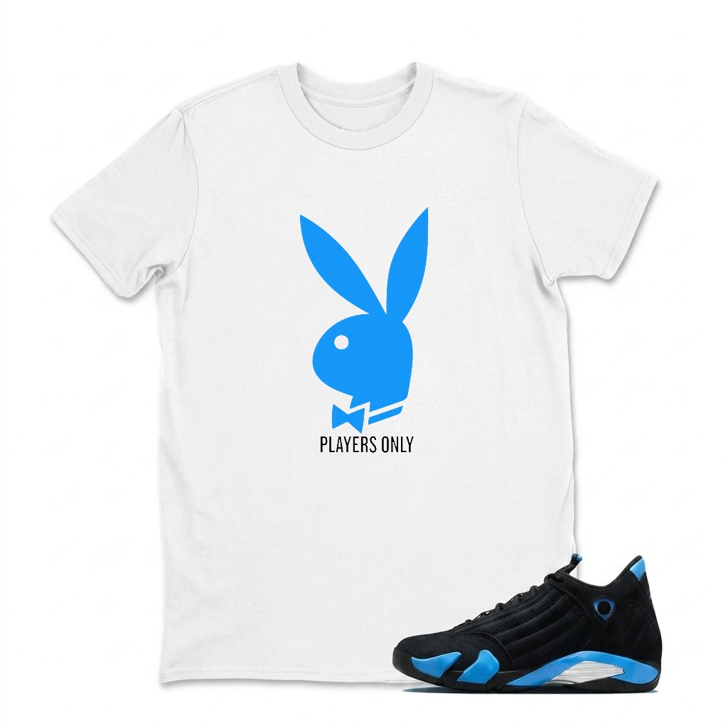 Blue Bunny With Bow Tie Players Only Sneaker T Shirt Matching Jordan 14 University Blue