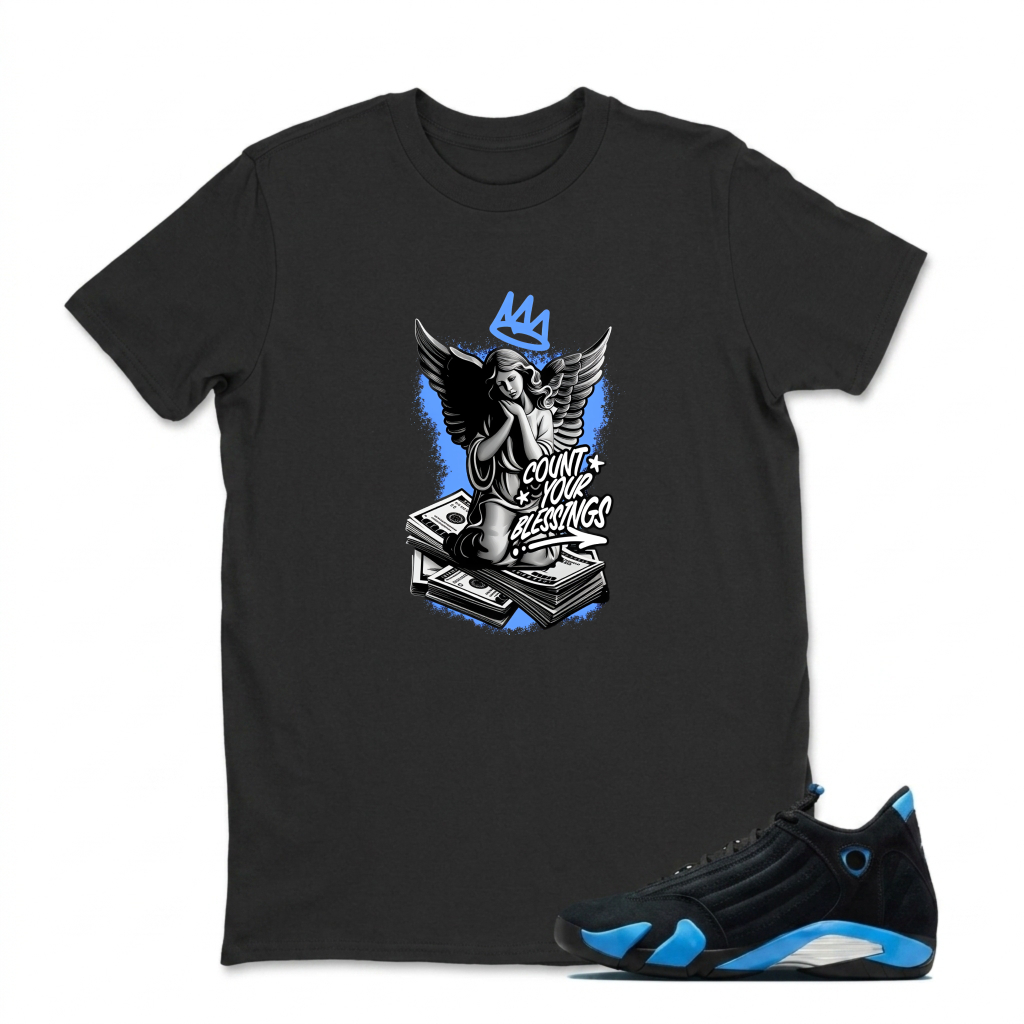 Angel With Crown And Records Sneaker T Shirt Matching Jordan 14 University Blue