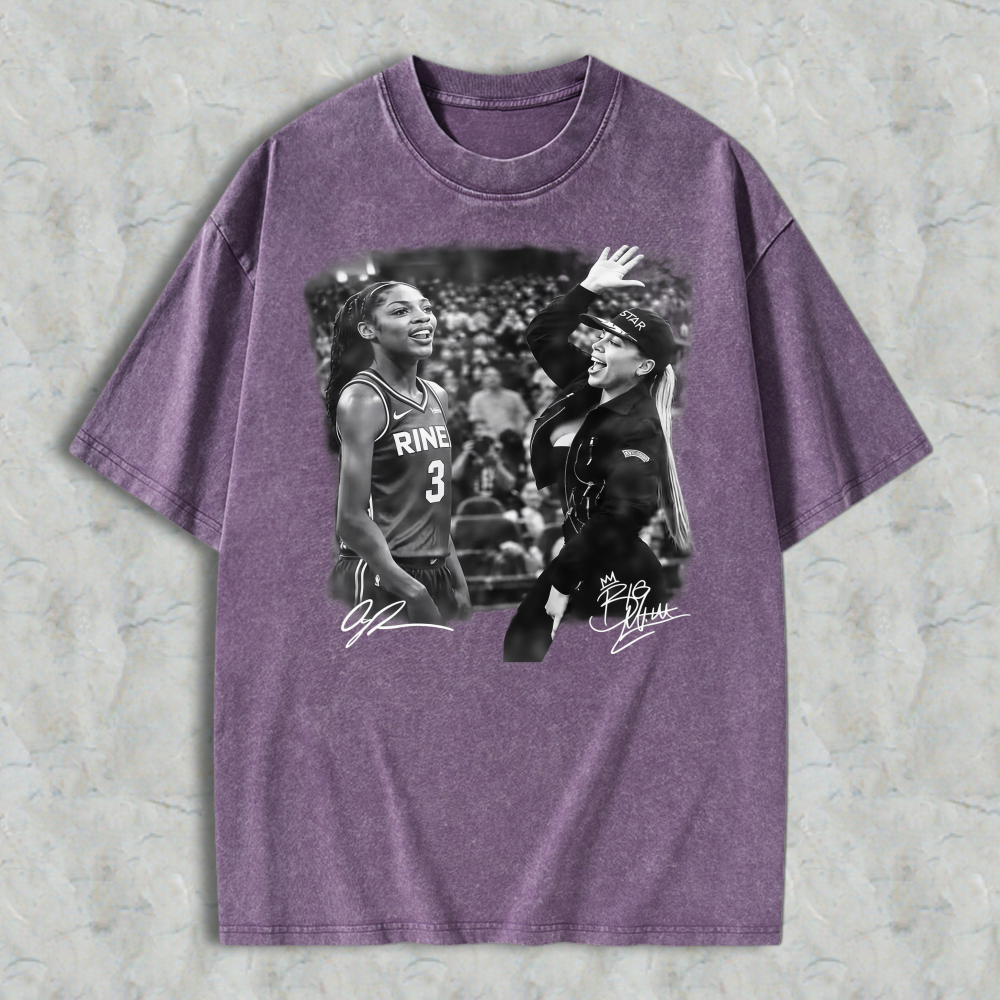 Vintage Washed Women Basketball Scene Graphic T-Shirt