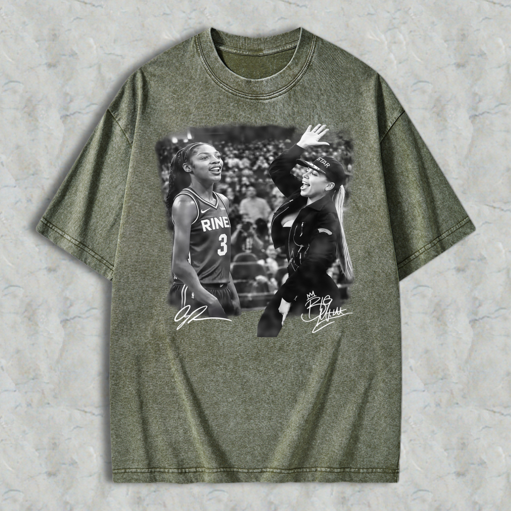 Vintage Washed Women Basketball Scene Graphic T-Shirt