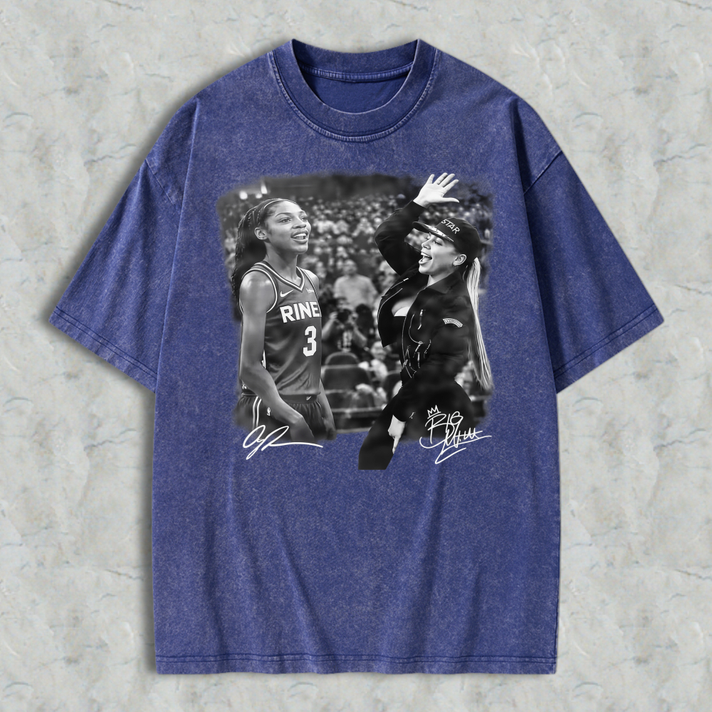 Vintage Washed Women Basketball Scene Graphic T-Shirt