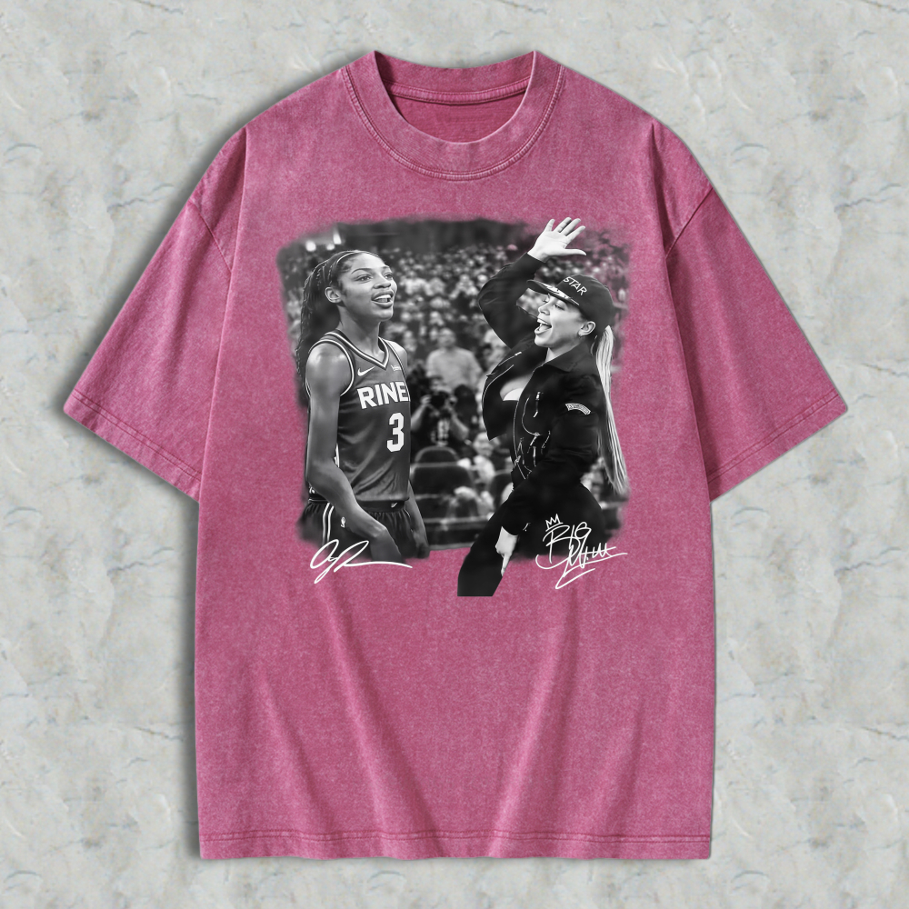 Vintage Washed Women Basketball Scene Graphic T-Shirt