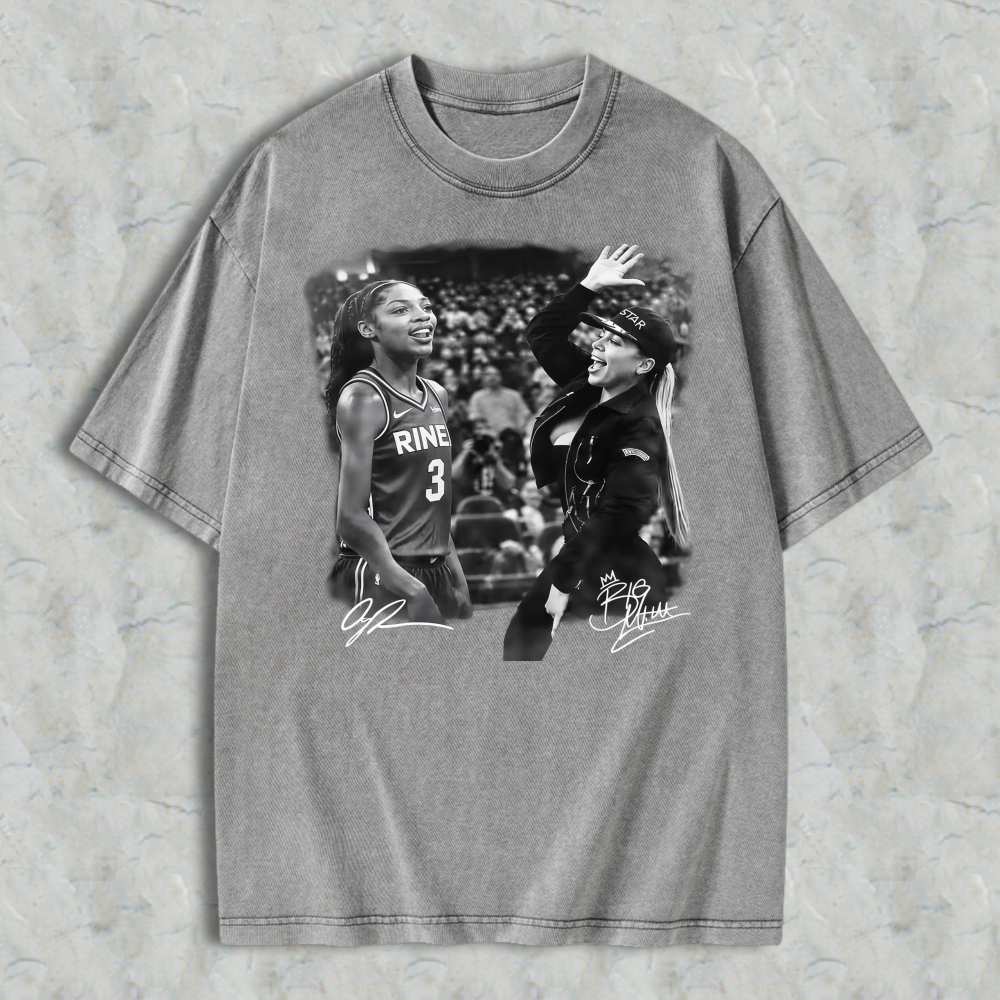 Vintage Washed Women Basketball Scene Graphic T-Shirt