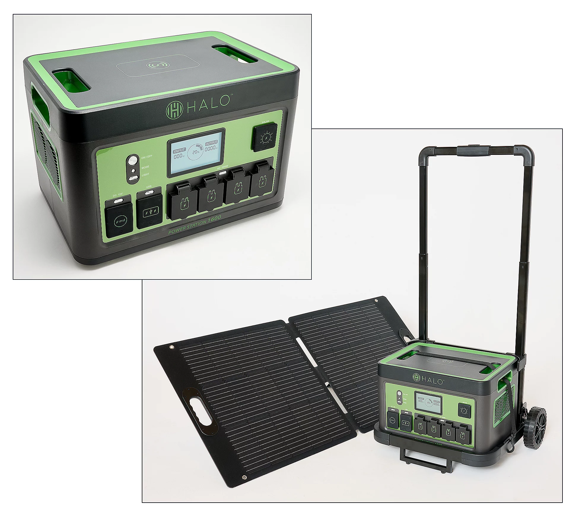 HALO 1600Wh Power Station with 11 Outlets & 100W Solar Panel & Trolley