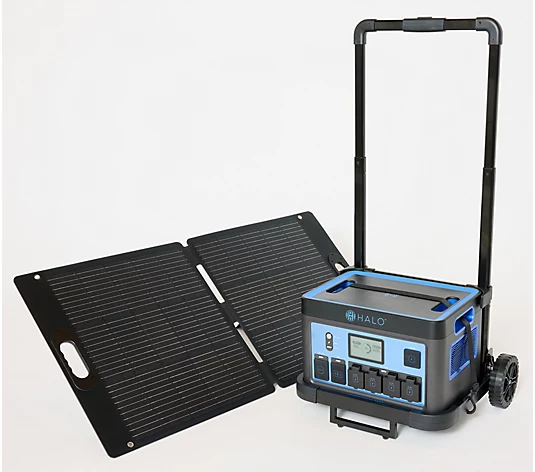 HALO 1600Wh Power Station with 11 Outlets & 100W Solar Panel & Trolley