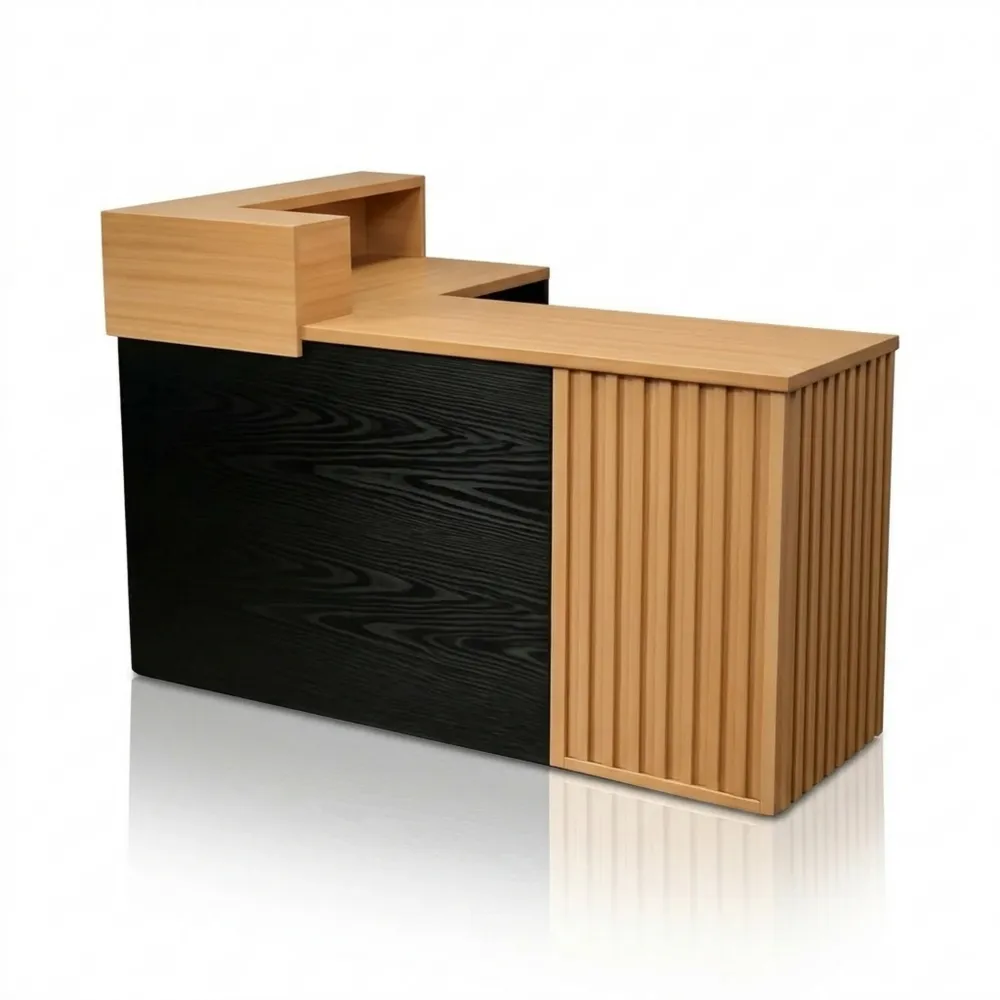 Moderne Empfangstheke in Schwarz mit Holzoptik 120 x 50 x 75 cm